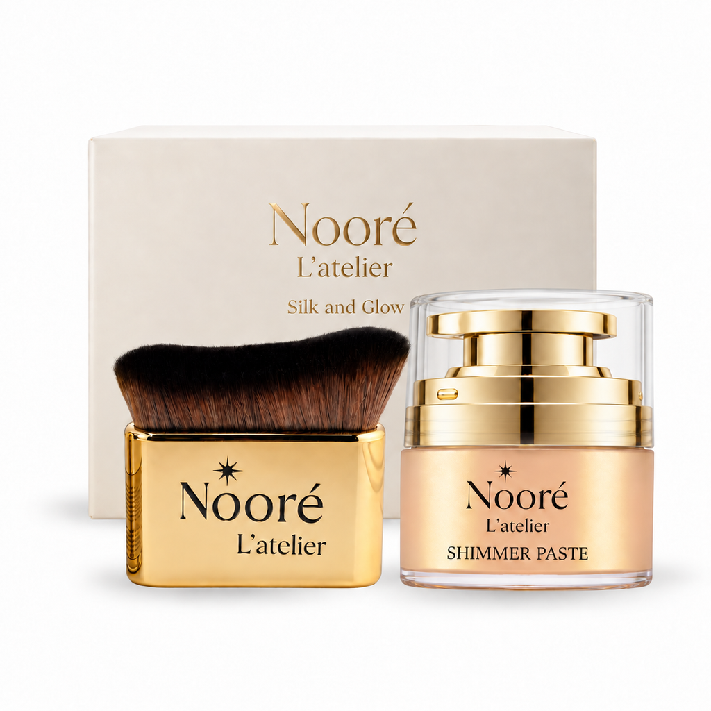 Pink purple shimmer gift box with kabuki brush – Nooré L'atelier